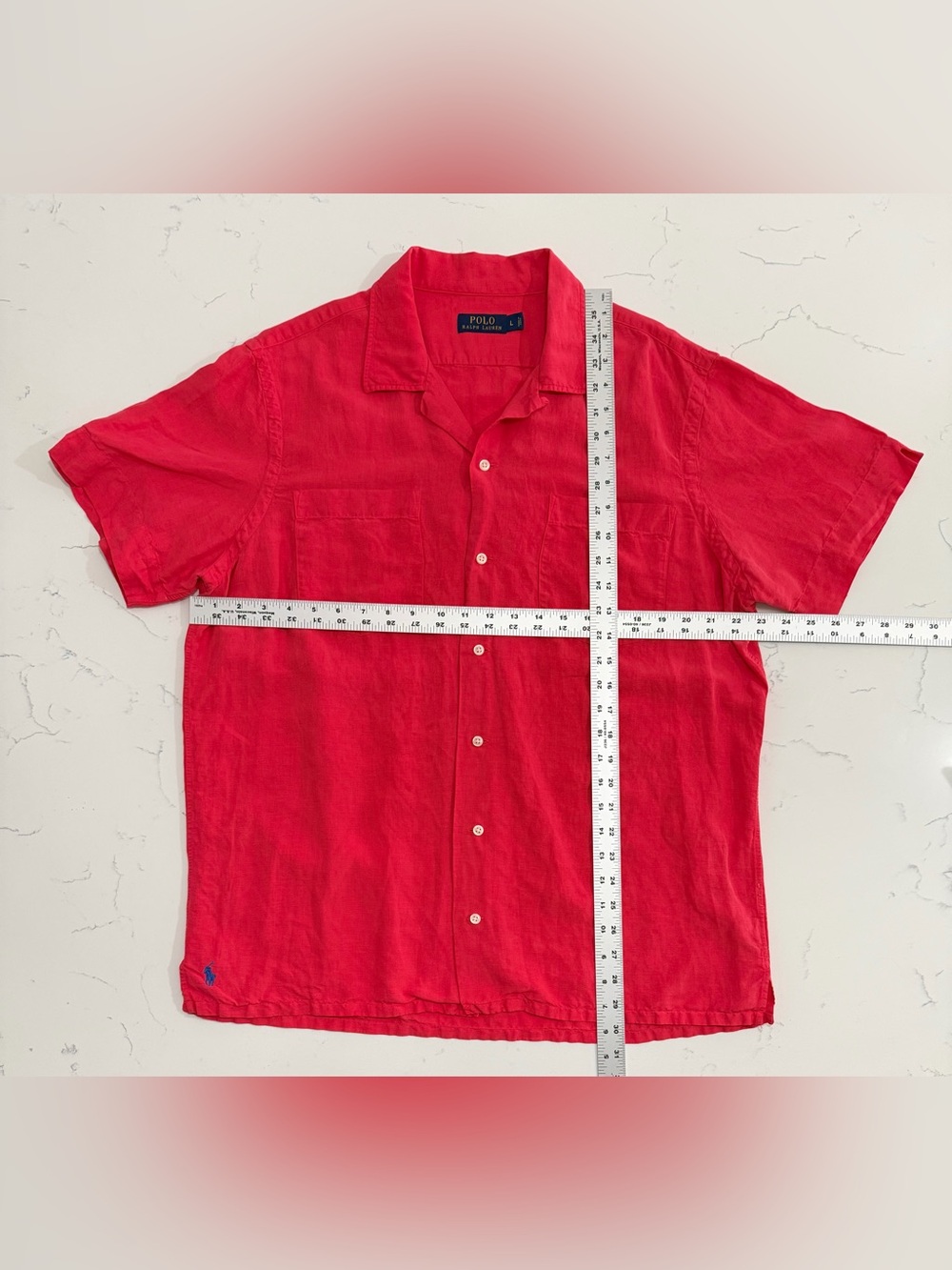 Polo by Ralph Lauren Linen Satin Camp Collar Shirt Men’s Large Coral - Picture 2 of 8